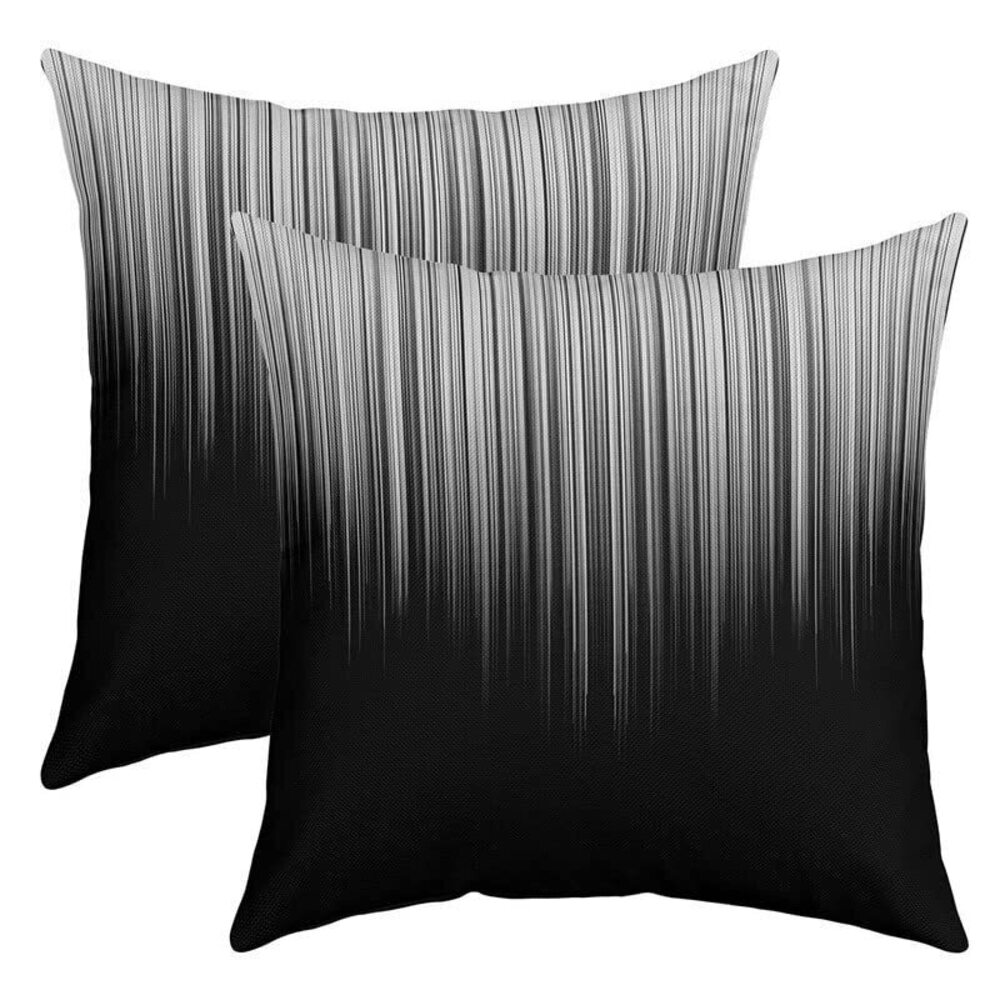 9064 Set of 2 Geometric Abstract Ombre Throw Pillow Covers, Grey Black